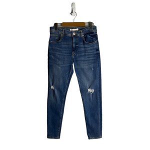 Zara Women's Medium Indigo High Waisted Distressed Denim Jeans